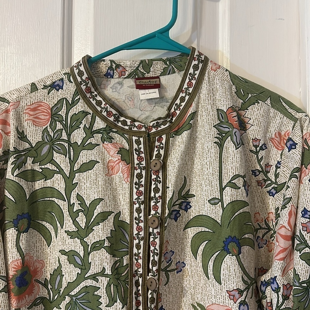 Women’s Vintage Tudor Court Floral 100% Cotton Jacket Size Large - Picture 3 of 9